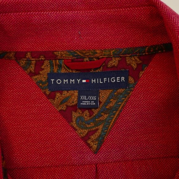 Tommy Hilfiger Red Herringbone Thick Cotton Flip Cuff Paisley Button Down 2XL‎ - Picture 10 of 12